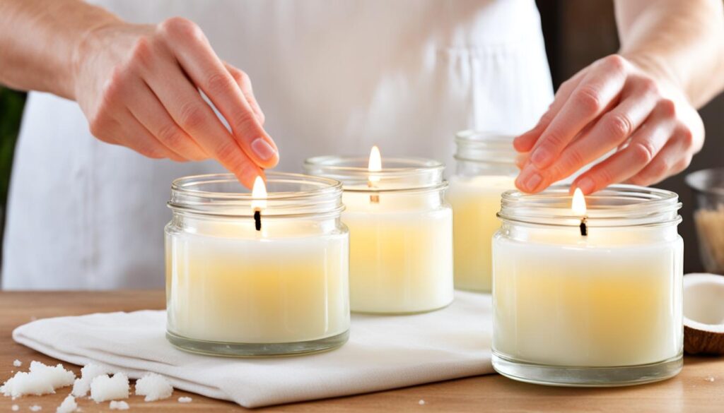 pouring coconut wax candles